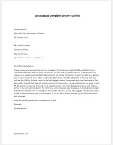 Lost Luggage Complaint Letter to Airline | writeletter2.com