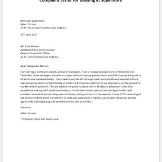 Complaint Letter for Bullying at Superstore