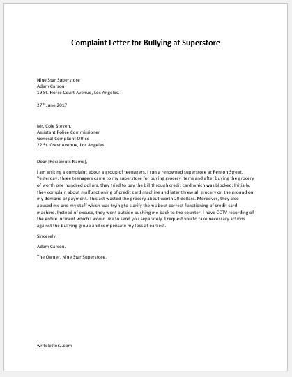 Complaint Letter For Bullying Writeletter Com My XXX Hot Girl