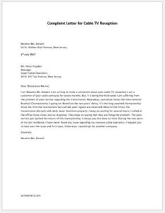 Complaint Letter for Cable TV Reception