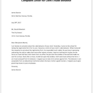 Complaint Letter for Clerk’s Rude Behavior