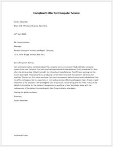 Complaint Letter for Computer Service