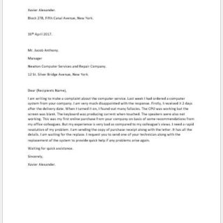 Complaint Letter for Computer Service