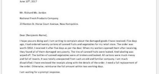Complaint Letter for Damaged Goods