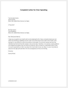 Complaint Letter for Over Speeding