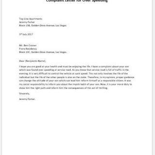 Complaint Letter for Over Speeding