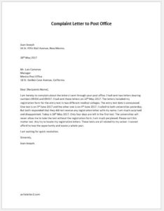 Complaint Letter to Post Office | writeletter2.com