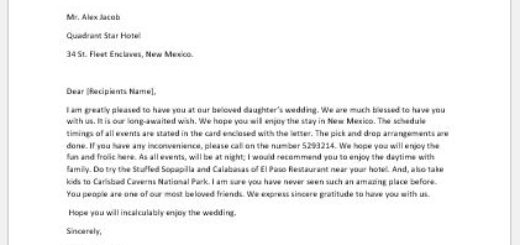 Welcome letter for wedding guest