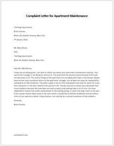 Complaint Letter for Apartment Maintenance