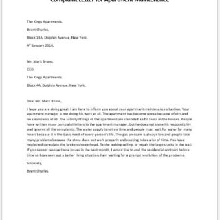 Complaint Letter for Apartment Maintenance