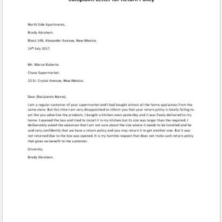 Complaint Letter for Return Policy