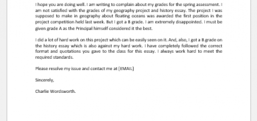 Complaint Letter from Student for Low Grade