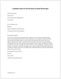Complaint Letter For The Purchase Of Faulty Photocopier Writeletter2 Com
