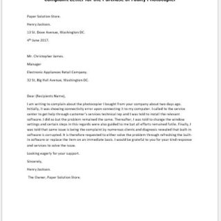 Complaint letter for the purchase of faulty photocopier