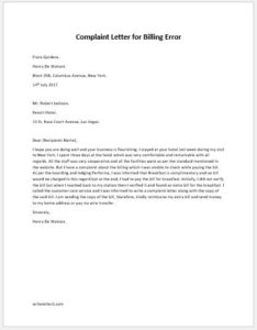 Complaint Letter for Billing Error