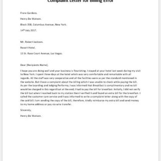 Complaint Letter for Billing Error