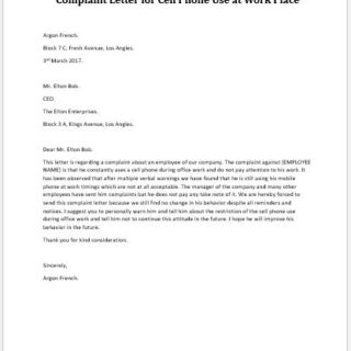 Complaint Letter for Cell Phone Use at Work Place
