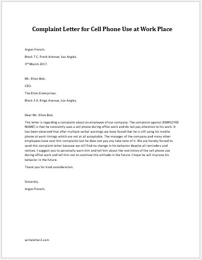 complaint-letter-for-cell-phone-use-at-work-place-writeletter2