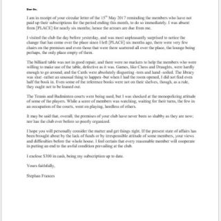 Complaint Letter about Inadequate Facilities at Club