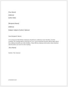 Special Meeting Announcement Letter