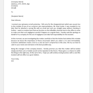 Apology Letter for Wrong Attachment