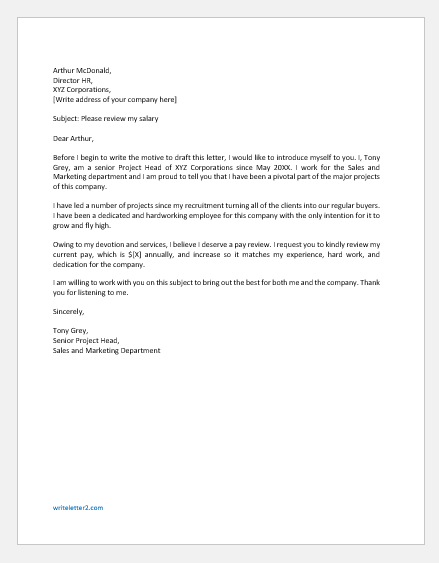 Letter to Employer for Pay Review