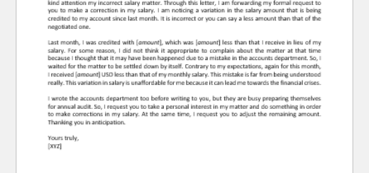 Letter to Make Correction in Salary
