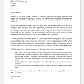 Political Talk at Workplace Policy Letter to Employees