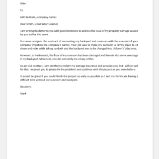 Positive Letter to Contractor that has Damaged Property