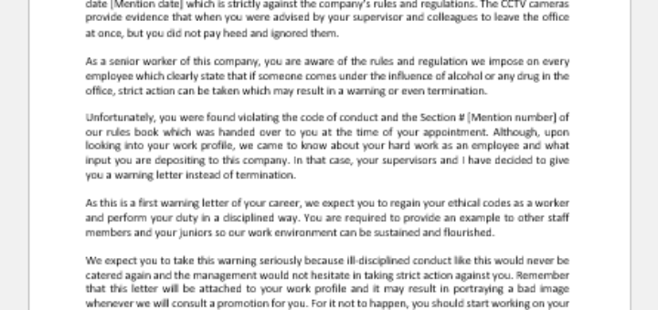 Warning Letter for Allegations on Engineer | writeletter2.com