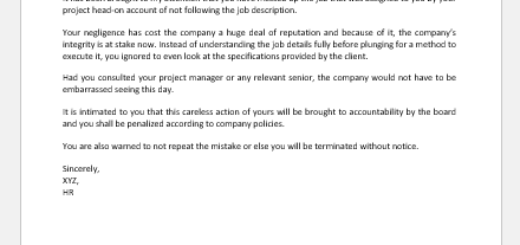 Warning Letter for Not Following Job Description