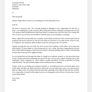 Angry Letter to Boss for Not Working More Than Allocated Hours