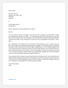 Apology Letter for Missing a Meeting due to Sickness | Free