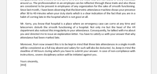 Hospital Late Attendance Explanation Letter