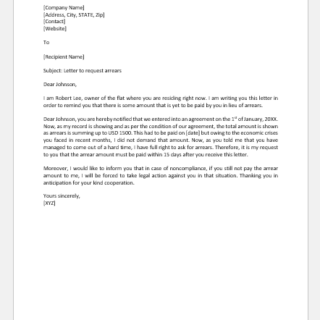 Letter to Request Arrears