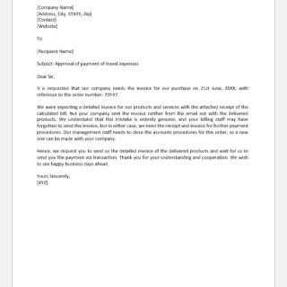 Letter to Supplier Requesting Invoice