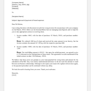 Request Letter for Revised Invoice