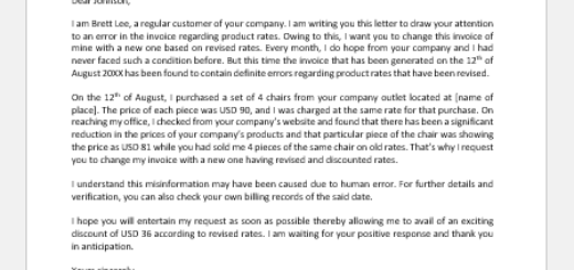 Request Letter to Change Invoice with Revised Rates