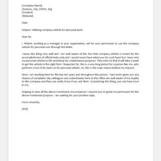 Request letter to use company vehicle for personal work