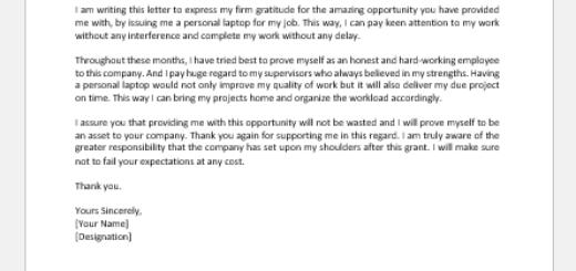 Thank You Letter to Boss for Laptop