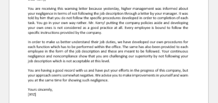 Warning Letter to Service Provider for Delay in Completion of Work ...