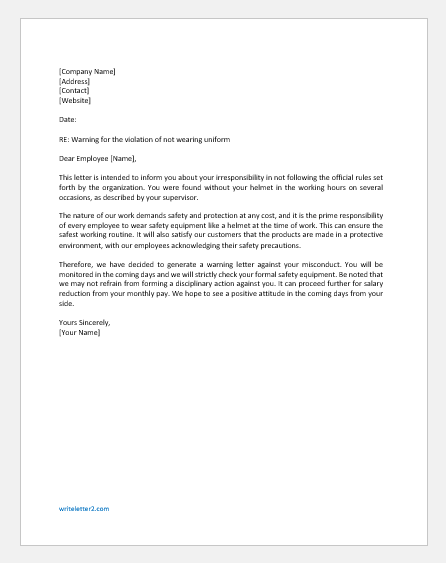 Warning Letter To Employee For Misconduct from writeletter2.com