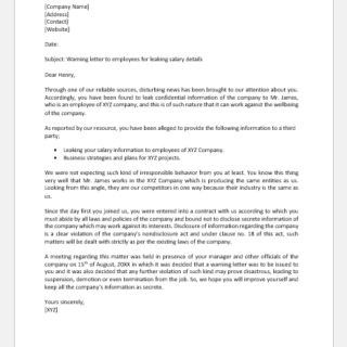 Warning Letter to Employees for Leaking Salary Details
