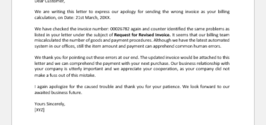 Wrong Invoice Explanation Letter