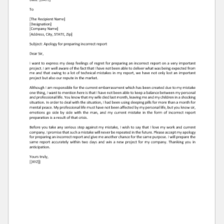 Apology Letter for Preparing Incorrect Report