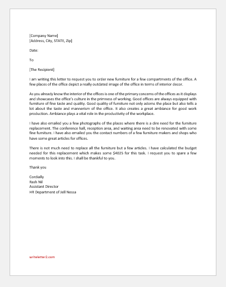 application letter to a furniture company