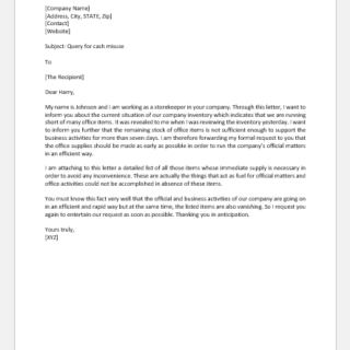 Request Letter to Manager for Office Supplies