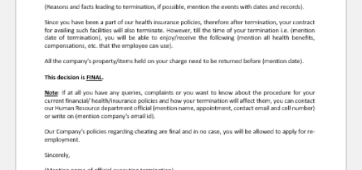 Termination Letter for Cheating the Company