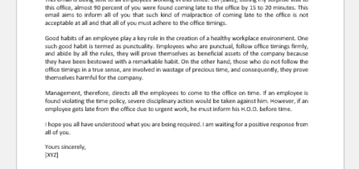 Email to Employees to Come Office on Time