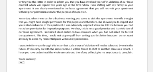 Lease Violation Letter to Landlord